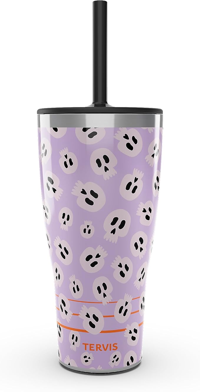 Tervis Traveler Skullicious Triple Walled Insulated Tumbler Travel Cup Keeps Drinks Cold & Hot, 30oz with Straw Lid, Stainless Steel - sugar skull tumbler with straw