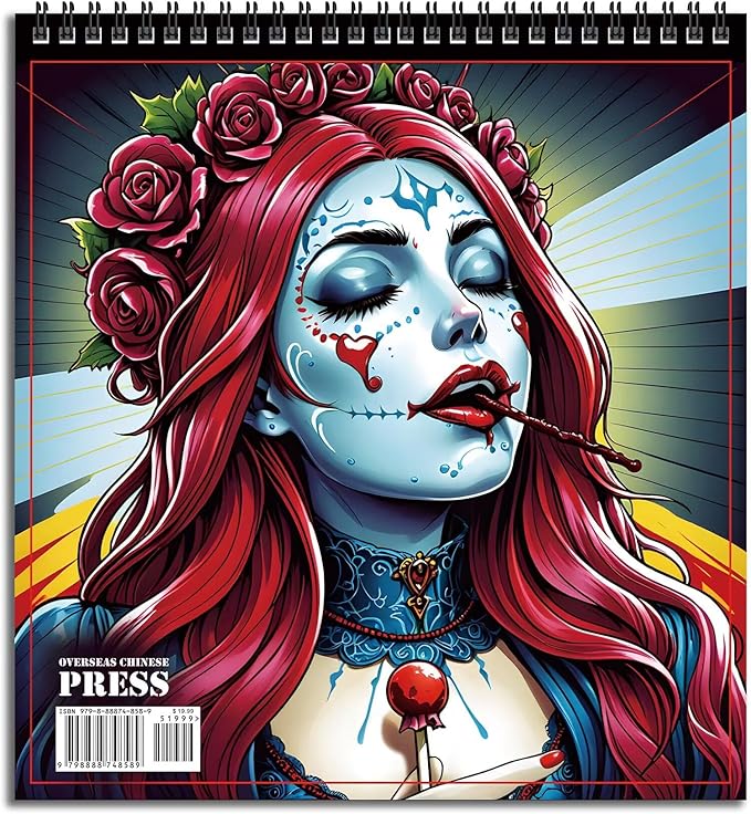 FUN LAVIE Sugar Skull Coloring Book for Adults: Spooky Sugar Skulls Women Designs for Mindfulness Stress Relief and Adult Relaxation, Spiral Bound,Sugar Skull Gifts for Women and Halloween Fun - sugar skull vinyl sticker