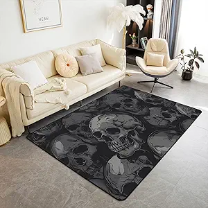 Erosebridal Skull Non Slip Rug 3x5,Gothic Halloween Skeleton Bones Area Rug for Kids Boys Girls Home Party Decor,Sugar Skull Horror Theme Decorative Rug,3D Skull Black Grey Carpet Halloween Decor - sugar skull area rug