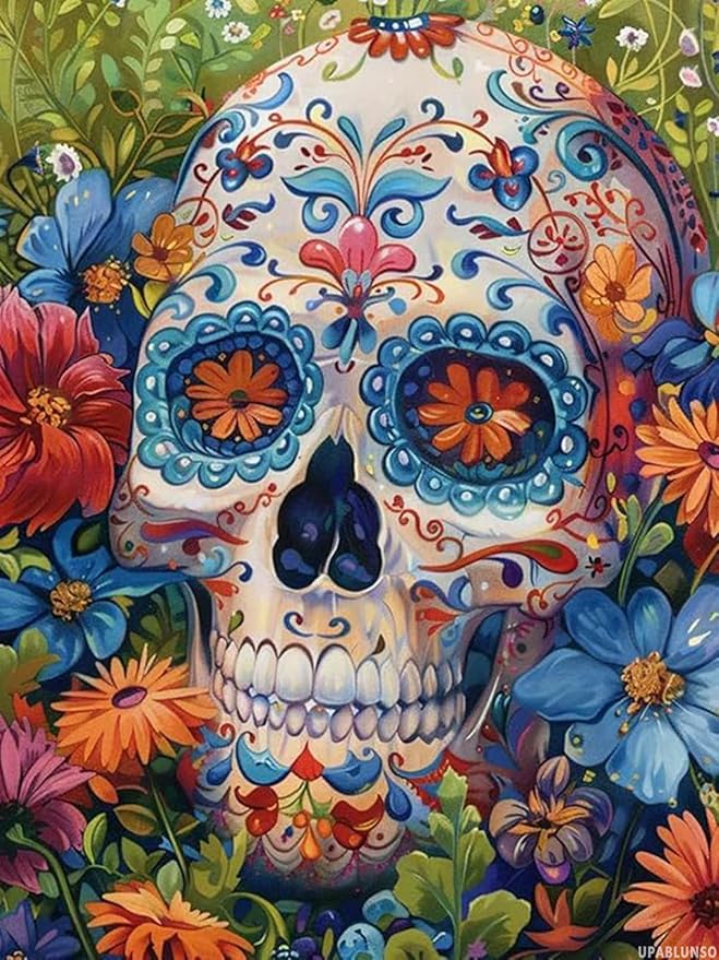 Strange Sugar Skulls 5D DIY Diamond Painting Kits Full Drill, Day of Dead Diamond Painting Kits Art, Diamond Painting Craft for Home Office Wall Decor 12x16 inch - sugar skull canvas wall art