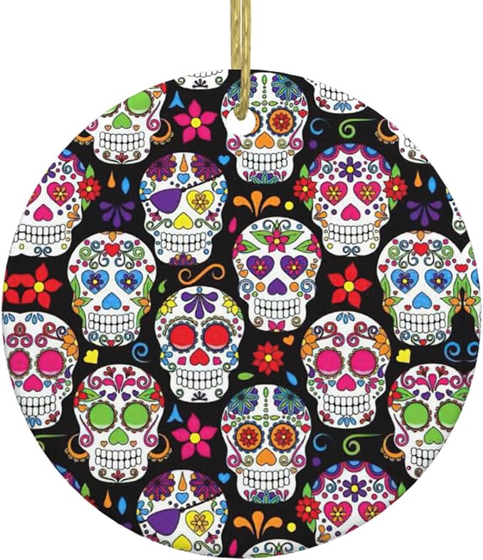 Sugar Skulls Christmas Decorations,2.9" Ceramic Hanging Ornament,for Christmas Tree,Christmas - sugar skull christmas decorations