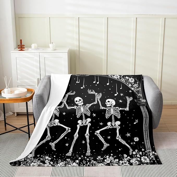 Erosebridal Halloween Sugar Skull Blanket Throw 50x60,Glitter Stars Galaxy Starry Sky Moon Throw Blanket for Sofa Bed Couch,Groovy Flowers Floral Blossom Fuzzy Blanket,Gothic Skeleton Fleece Blanket - sugar skull throw blanket