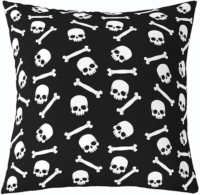 Erosebridal Sugar Skull Pillow Cover 20x20 Inch,Gothic Skeleton Bones Cushion Cover,Halloween Horror Theme Throw Pillow Cover,Black White Decorative Square Pillow Case for Sofa Bed Couch - sugar skull throw pillow