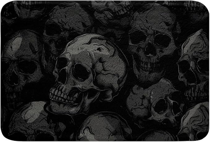 Erosebridal Skull Bathroom Rugs 16"X 24",Gothic Halloween Skeleton Bones Bath Mat,Sugar Skull Horror Theme Floor Rug Carpets,3D Skull Black Grey Entryway Rug Halloween Decor Bathroom Accessories - sugar skull car floor mats