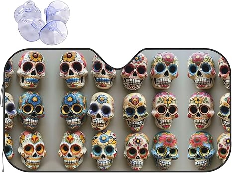 Sugar Skulls Car Sunshades for Windshield Front Window Shade Avert Your Car Interior from The Sun - sugar skull car sunshade for windshield