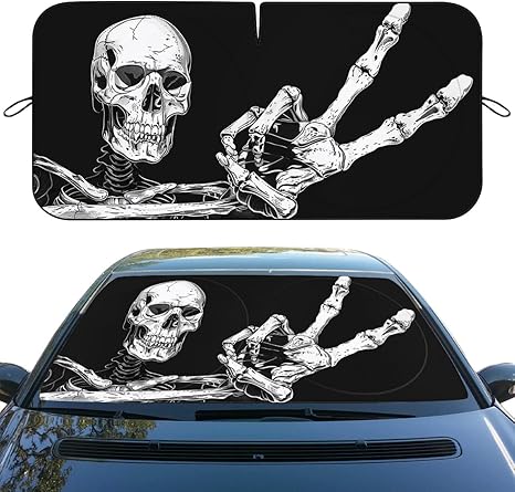 Skull Car Windshield Sunshades, Blocks UV Rays, Sun Visor Protector for Sedan, SUV, 59" L x 31.5" W - sugar skull car sunshade for windshield