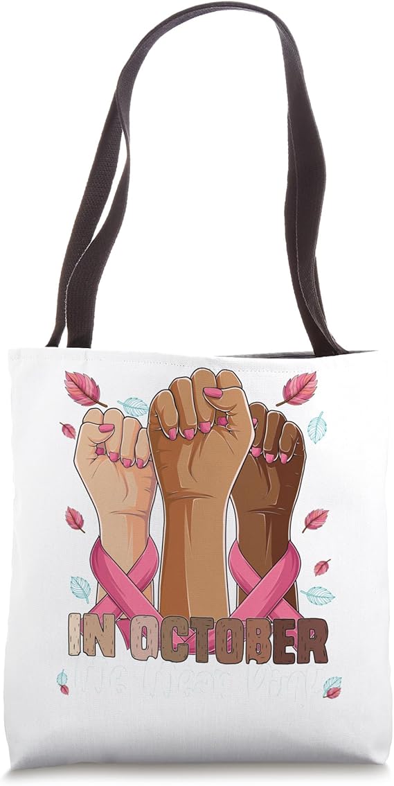 In October We Wear Pink Sugar Skull Halloween Breast Cancer Tote Bag - sugar skull handbags for sale