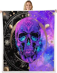 Erosebridal Sugar Skull Blanket Goth Skeleton Throw Blanket 40"x50", Bohemian Sun and Moon Fleece Blanket Exotic Bone Gothic Bed Blanket, Boho Decor - sugar skull throw blanket