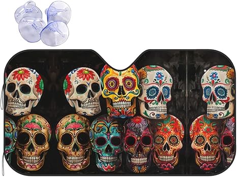 Sugar Skulls Car Windshield Front Window Visor Shades Blocks Sun Protection Car Truck SUV Accessories - sugar skull car sunshade for windshield