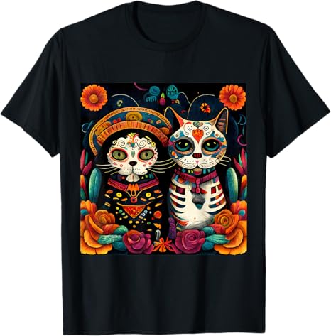 Dia De Los Muertos Shirt Cat Sugar Skull Mexican - sugar skull t-shirt womens