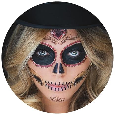 2 x Sugar Skull Face Halloween Temporary Tattoo, Dia de los Muertos - sugar skull temporary tattoo