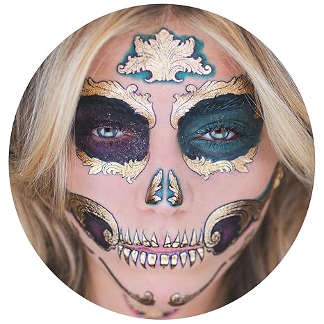 2 x Dia de los Muertos Face Halloween Temporary Tattoo, Day of the Death Sugar Skull - sugar skull temporary tattoo
