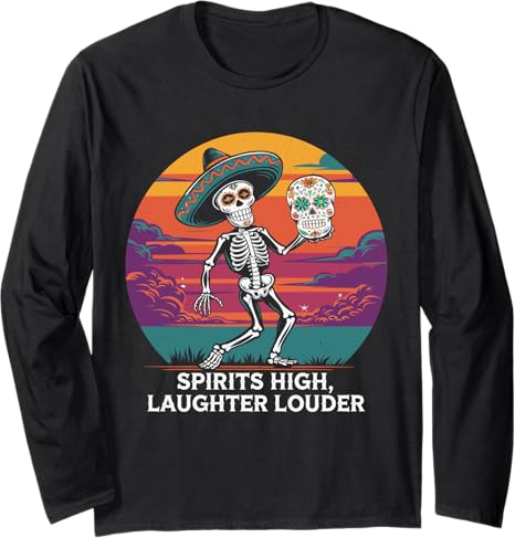 Sugar Skulls & Halloween Day of The Dead - sugar skull long sleeve shirt mens