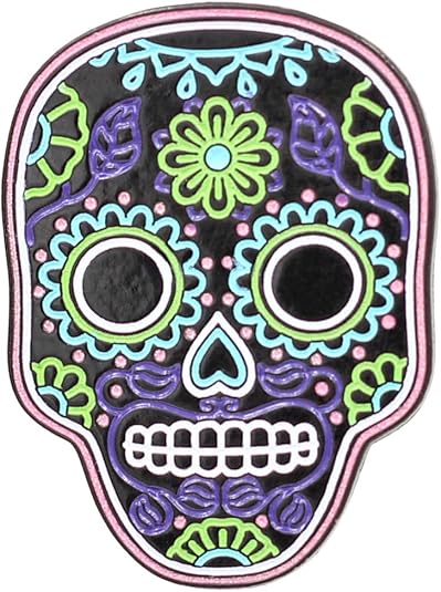 Real Sic Neon Sugar Skull - Día de Muertos Pin, Dead of the Day, Glow in the Dark Enamel Pin, Skull Lapel Pin - Unisex Gift - sugar skull plates set