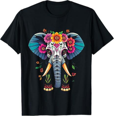 Dia De Los Muertos Skull Sugar Elephant Lovers - sugar skull t-shirt womens
