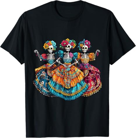 DIRHAME Dia De Los Muertos - sugar skull t-shirt womens