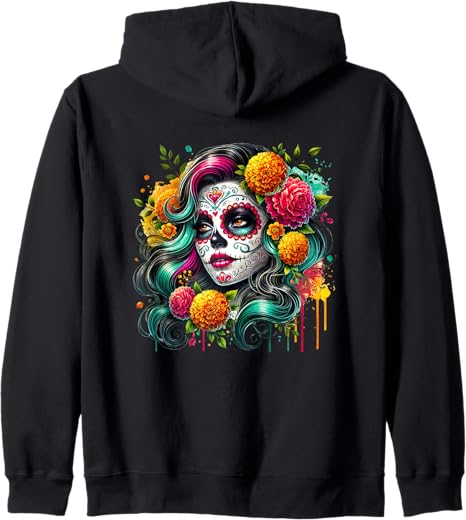 Dia de Los Muertos Skull Sugar Day Of Dead El Jefe - sugar skull zip up hoodie mens