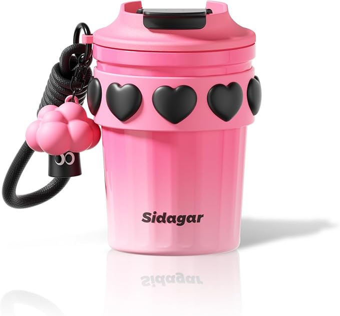 12 OZ Coffee Travel Mug Spill Proof Leak Proof, Stainless Steel Thermal Coffee Cup with Lid, Resuable Ceramic Lined Travel Water Cup for Hot and Cold, Portable Coffee Tumbler for Women, Pink - sugar skull coffee cup