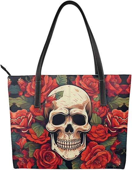 Handbag Beach Bag Shoulder Bags Sugar Skull Rose Printed Shopper Tote Shoulder Bag - sugar skull handbags for sale