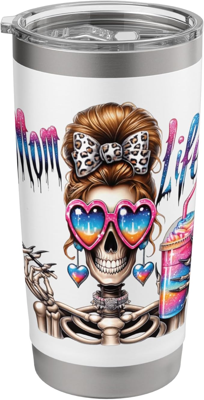 Mom Life Cup Mother Skeleton Mama Coffee Mug Sugar Skull Stainless Steel Insulated Tumbler - sugar skull tumbler with straw