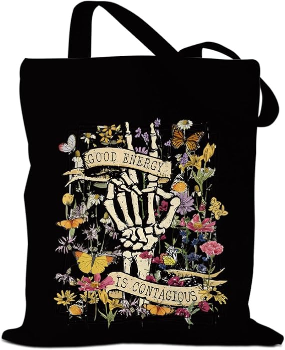 Vintage Flower Cat Butterfly Tote Bag Aesthetic Reusable Grocery Bags Friendship Gifts for Women Weekender Bag - canvas sugar skull tote bag