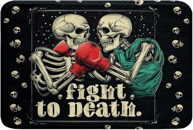 Erosebridal Gothic Bathroom Rugs Sugar Skull Boxing Gloves Door Mat,Fight Competition Pugilism Game Rug 20"x32",Exotic Skeleton Bone Bath Rug Non Slip Sports Games Room Decor - sugar skull toilet mat set