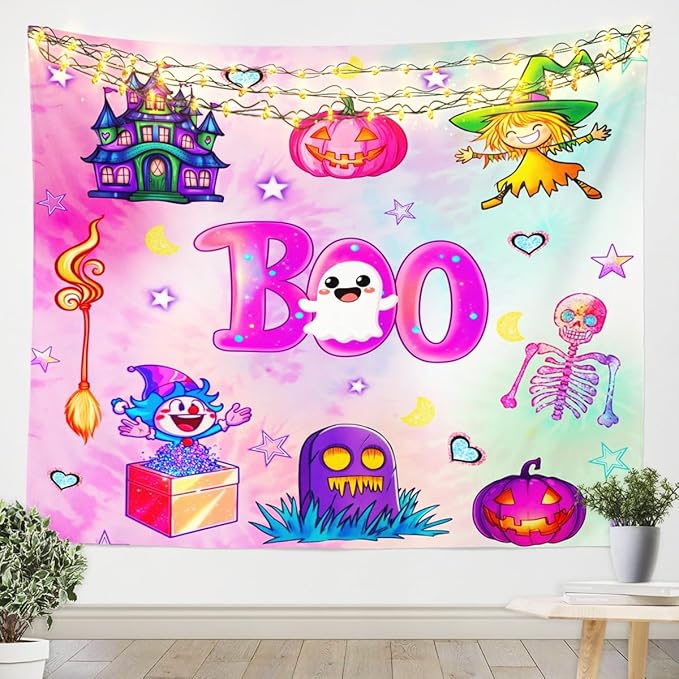 Erosebridal Halloween Decorations Tapestry for Boys Girls Kids White Ghost Wall Tapestry Pumpkin Halloween Tapestries Trick or Treat Themed Wall Hangings Gothic Sugar Skull Wall Art Tapestry,71”x92” - sugar skull canvas wall art