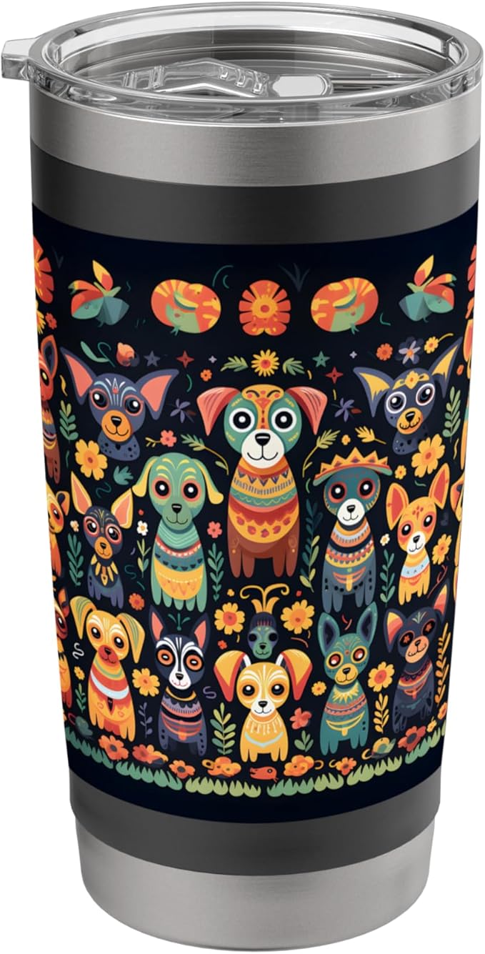 Sugar Skull Style Dogs Mexican Day of the Dead Festival Stainless Steel Insulated Tumbler - sugar skull tumbler with straw