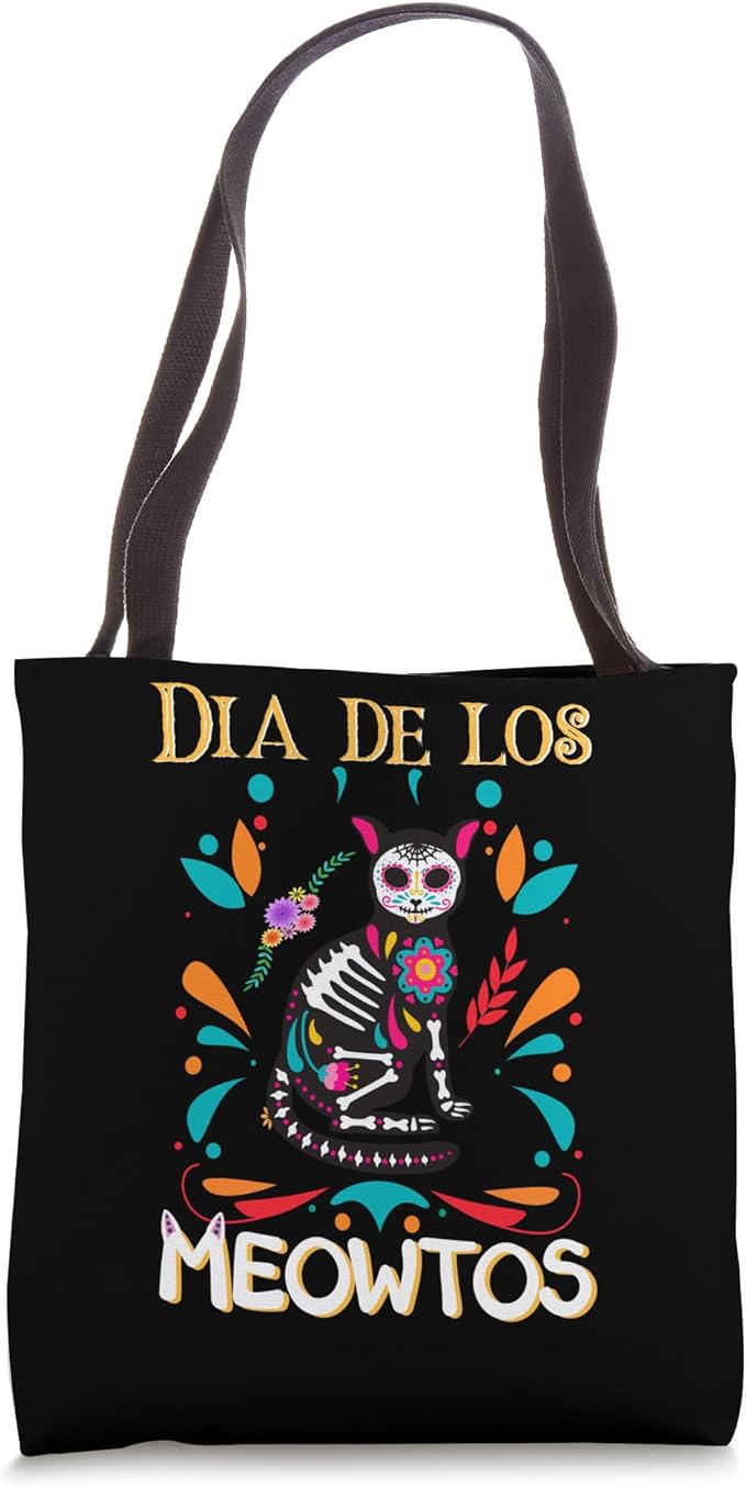 Dia De Los Meowtos Cat Sugar Skull Dia de los Muertos Design Tote Bag - sugar skull handbags for sale