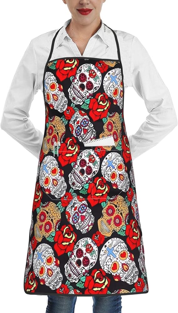 Leopard Print Apron Kitchen Apron With Pockets Waterproof Bib Aprons For Cooking Baking Gardening - sugar skull apron for women