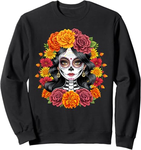 La Catrina Sugar Skull Day of Dead Tees - sugar skull sweatshirt womens