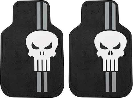 Plasticolor 002333R01 Marvel Punisher Front Floor Mats - 2pcs - sugar skull car floor mats