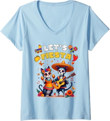 Cat & Dog Sugar Skull Let’s Fiesta day of dead tee - sugar skull t-shirt womens