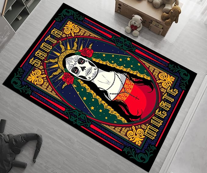 Santa Muerte Rug, Skull Design, Sugar Skull Carpet, Occult Art, Witch Wizard Rug, Wiccan Carpet, Pagan Decor, Room Decor, Gift for ws85 The SMALEST Mate Size 50x70Cm - sugar skull area rug