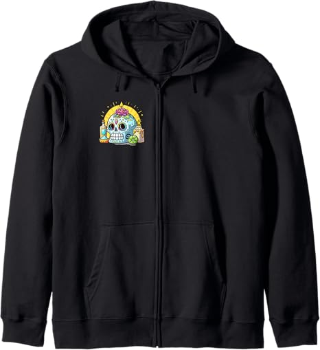 Day of the Death Sugar Skull Cool Cartoon Colorful - sugar skull zip up hoodie mens
