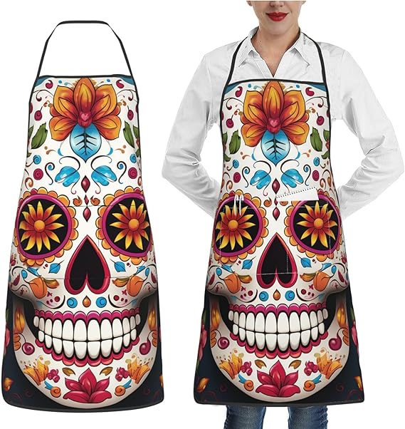 Waterproof Apron With 2 Pockets Apron for Women Cool Leopard1 Aprons Chef Bibs for Kitchen - sugar skull apron for women