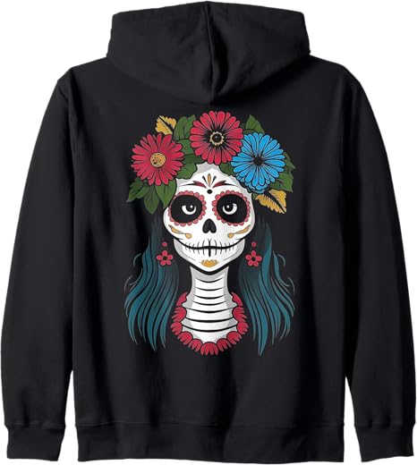 La Catrina Mexico Dia De Los Muertos Mexican Day - sugar skull zip up hoodie mens