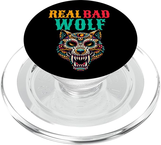 Real Bad Wolf Halloween Sugar Skull Tattoo Retro Cool PopSockets PopGrip for MagSafe - sugar skull temporary tattoo