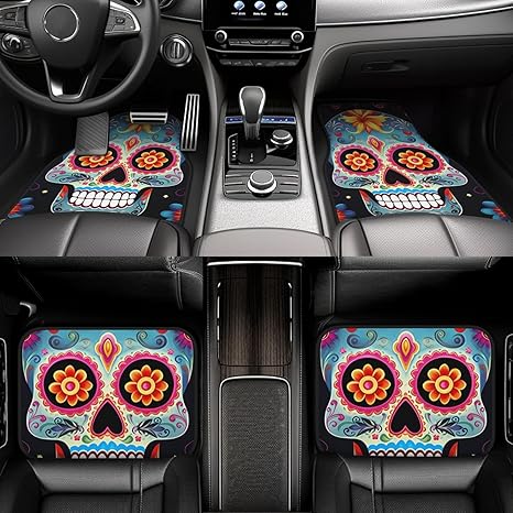 Universal Car Floor Mats 4 Piece Floor Mats for Car Sugar Skulls Automotive Floor Mats Car Mat for SUV Non-Slip Car Carpet Car Liner Decor Accessories Automotive Mats Fit for SUV Van Truck - sugar skull car floor mats