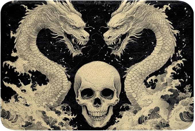 Erosebridal Gothic Dragon Bathroom Rugs,Sugar Skull Doormats Floor Mats Floor Non Slip,Dragon Scale Ancient Animal Non Slip Bath Rug,Ocean Wave Entryway Rug Plush Shaggy,16"x 24" - sugar skull floor mat