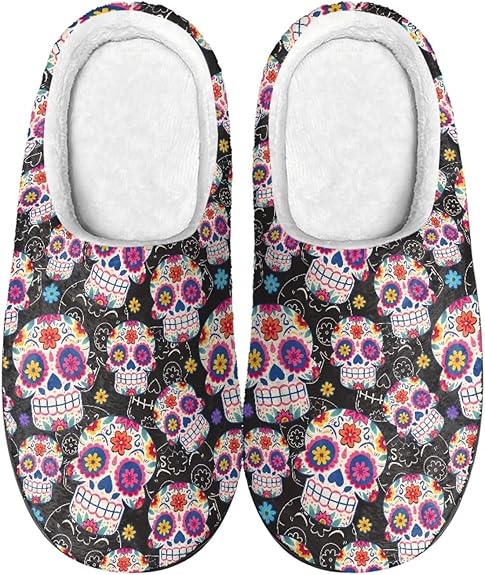 Semiouray - sugar skull slippers womens