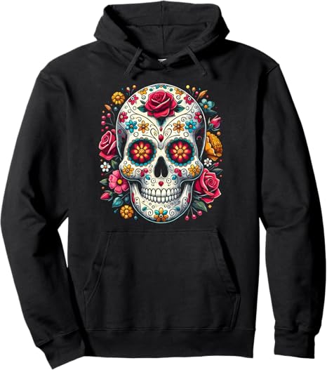 Mexico Themed Graphics & Motifs with Flowers - sugar skull hoodie mens