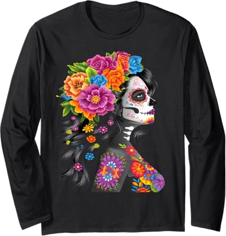 Flo Design De Los Muertos - sugar skull t-shirt womens