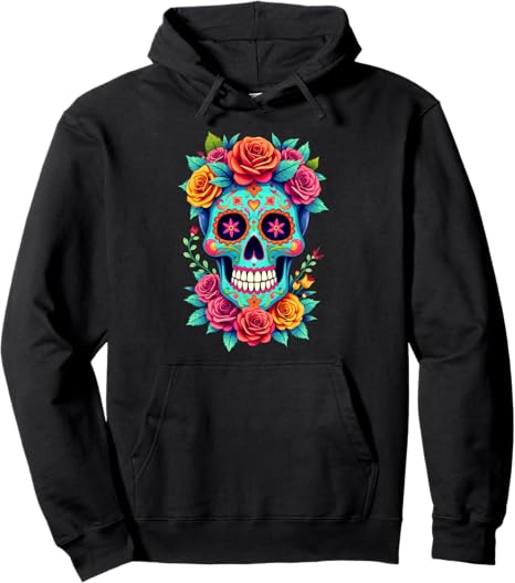 Mexico Themed Graphics & Motifs with Flowers - sugar skull hoodie mens