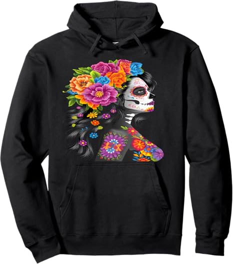 Flo Design De Los Muertos - sugar skull hoodie mens