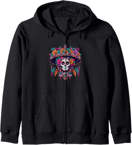 Desfile Dia De Muertos 2024 TShirt Women's Girls - sugar skull zip up hoodie mens