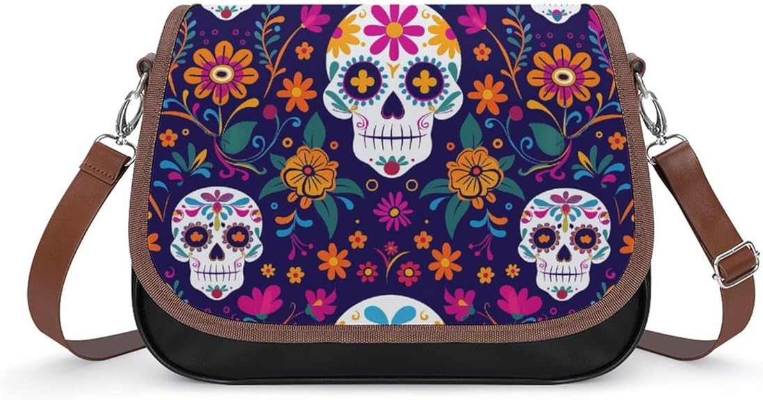 Women's Handbag Mexican Pattern Day Of Dead With Sugar Skull Satchel Bag Leather Crossbody Bag Waterproof Messenger Bag - sugar skull handbags for sale