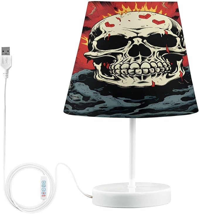 ALAZA Sugar Skull Fantasy Decor Bedside Table Lamp with USB Port 3 Color Temperatures LED Desk Lamp for Bedroom Office S - sugar skull table lamp