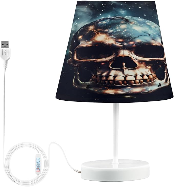 ALAZA Sugar Skull Galaxy Nebula Space Decor Bedside Table Lamp with USB Port 3 Color Temperatures LED Desk Lamp for Bedroom Office M - sugar skull table lamp