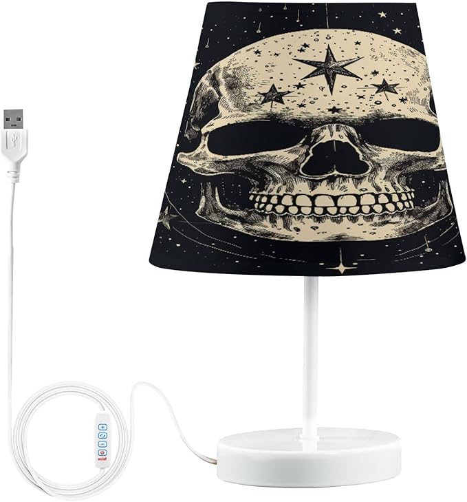 ALAZA Sugar Skull Star Black Decor Bedside Table Lamp with USB Port 3 Color Temperatures LED Desk Lamp for Bedroom Office S - sugar skull table lamp